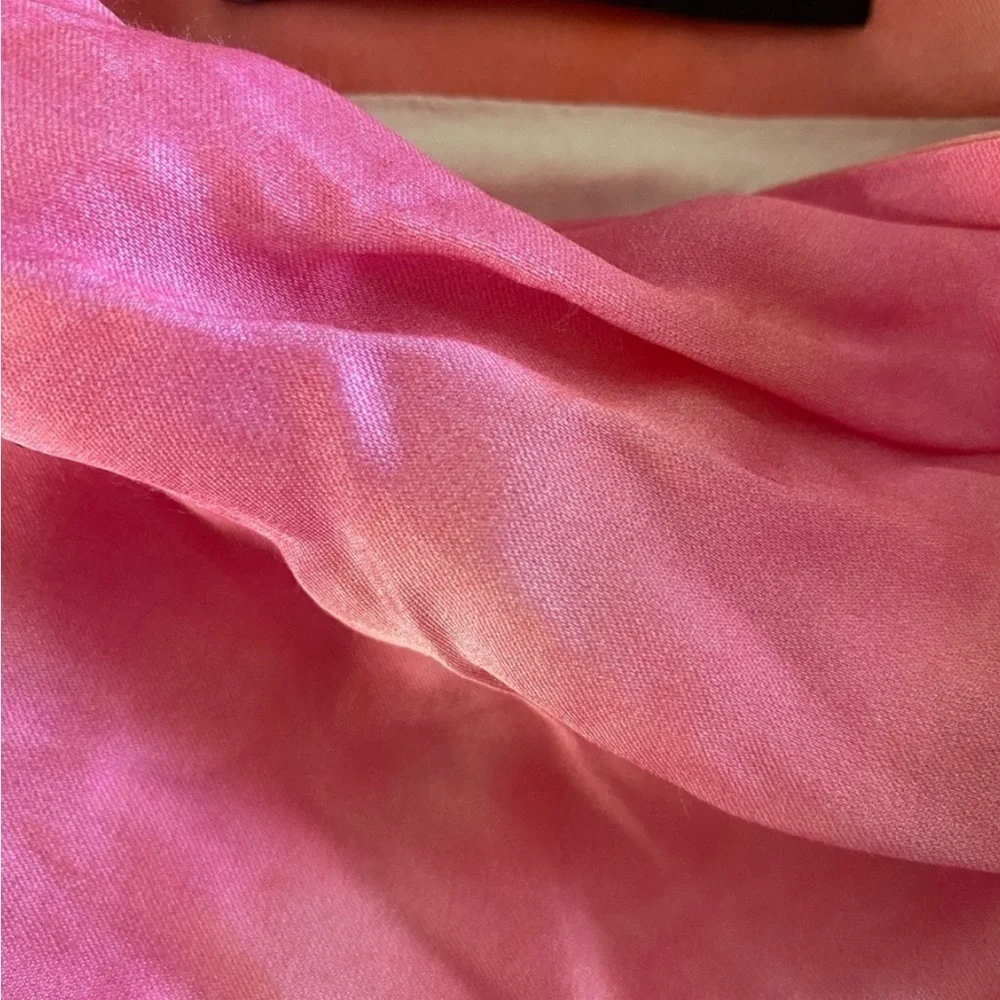 Zara Pink Semi Sheer Slit Draped Ombré Ruched Silk Satin Pencil Skirt Small